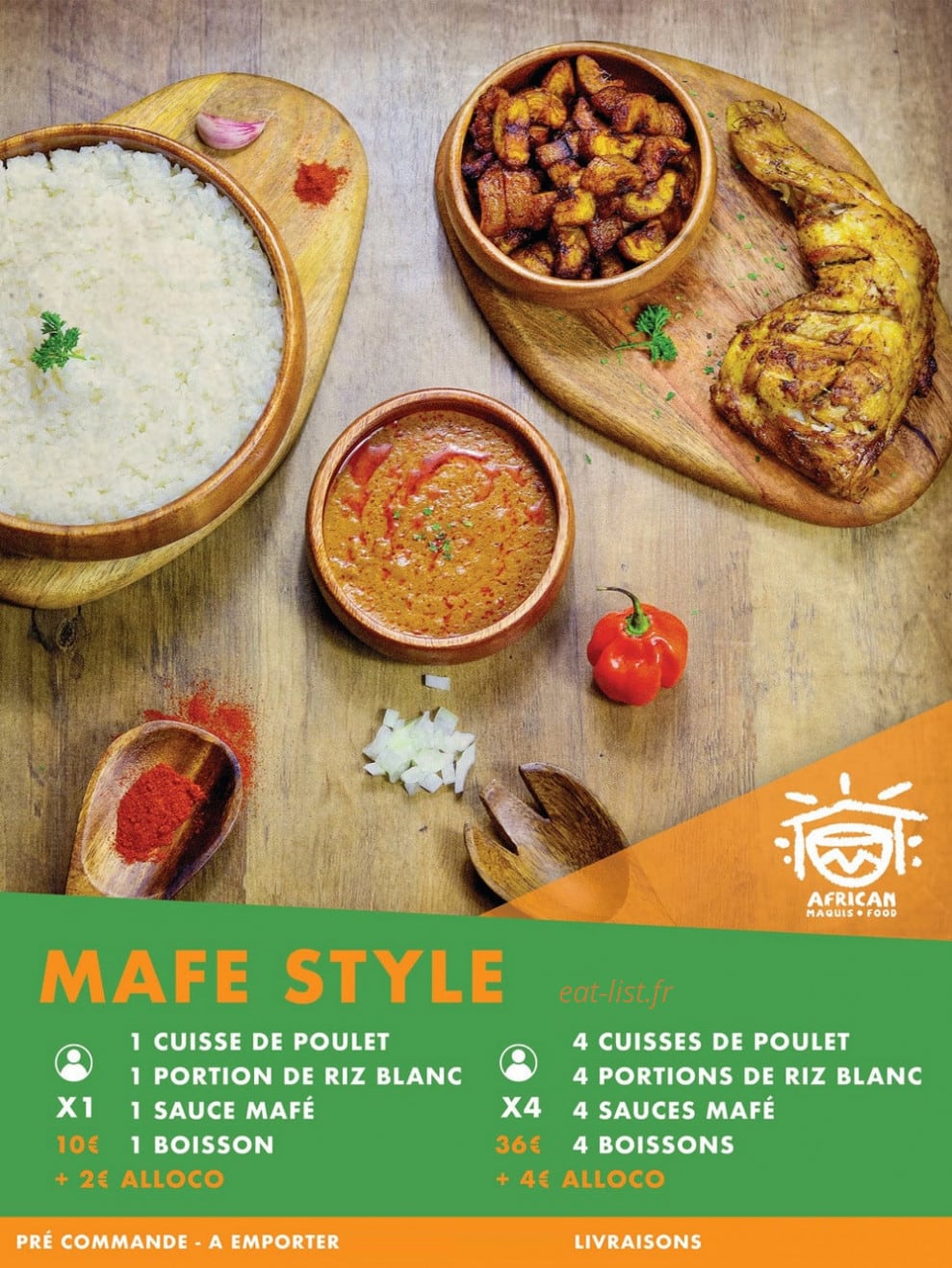 Carte et menu de African Maquis Food à Toulouse — Mafé cuisse de poulet
