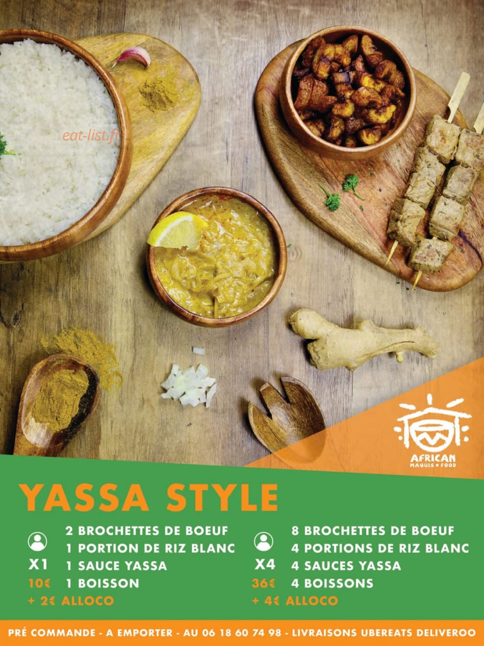 Carte et menu de African Maquis Food à Toulouse — Yassa brochette de boeuf