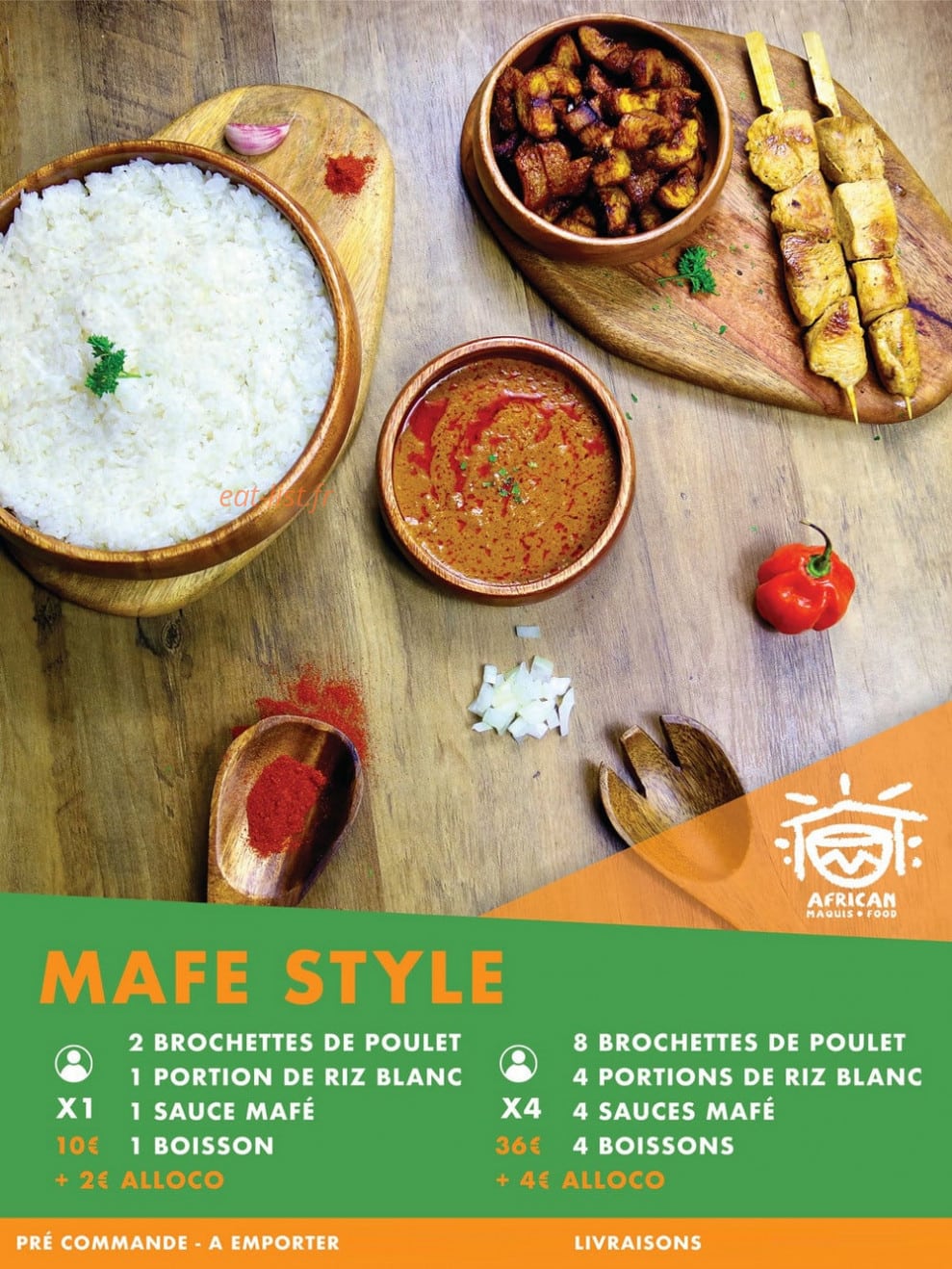 Carte et menu de African Maquis Food à Toulouse — Mafé brochette de poulet