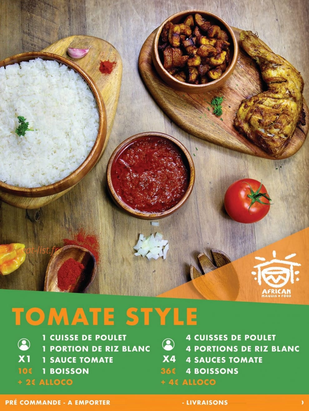 Carte et menu de African Maquis Food à Toulouse — Tomate cuisse de poulet