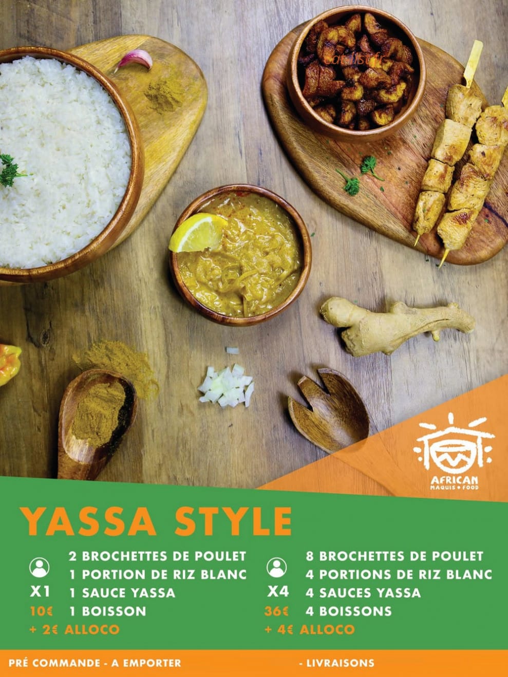 Carte et menu de African Maquis Food à Toulouse — Yassa brochette de poulet