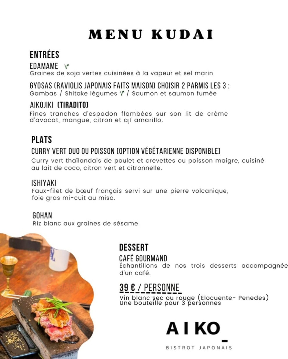 Carte et menu de Aiko Bistrot Japonais à Toulouse — Les menus kudai