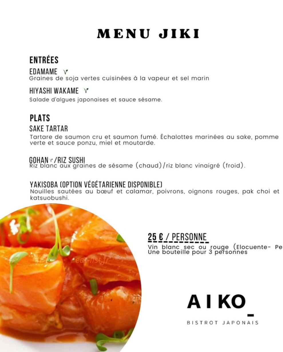Carte et menu de Aiko Bistrot Japonais à Toulouse — Les menus jiki
