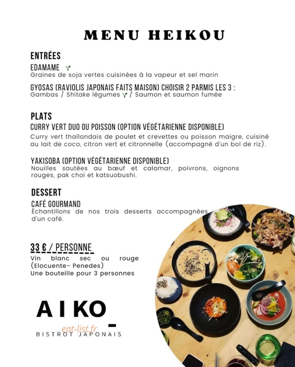 Carte et menu de Aiko Bistrot Japonais à Toulouse — Les menus de heiku