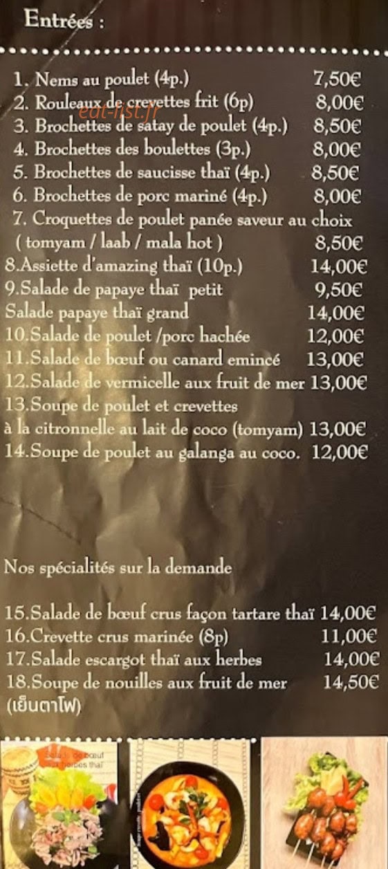 Amazing thaï — carte page 1