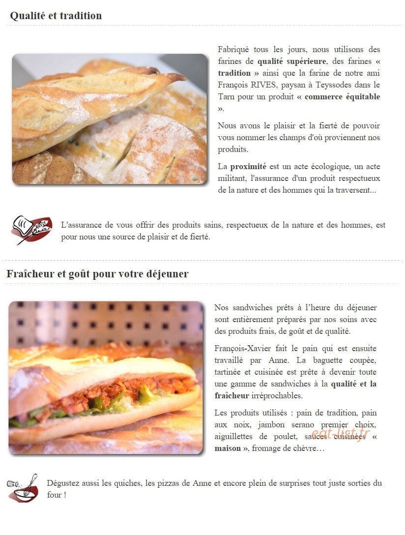 Carte et menu de Anne et François-Xavier à Toulouse — Les pains et sandwiches