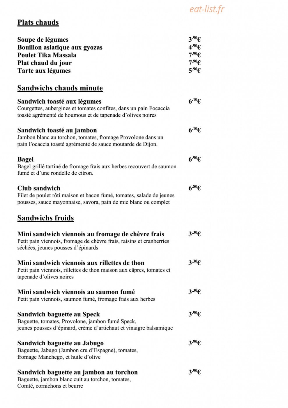 Arum Café — carte page 2