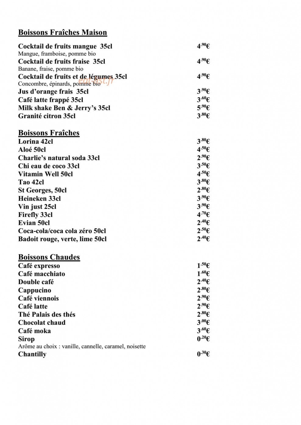 Arum Café — carte page 3