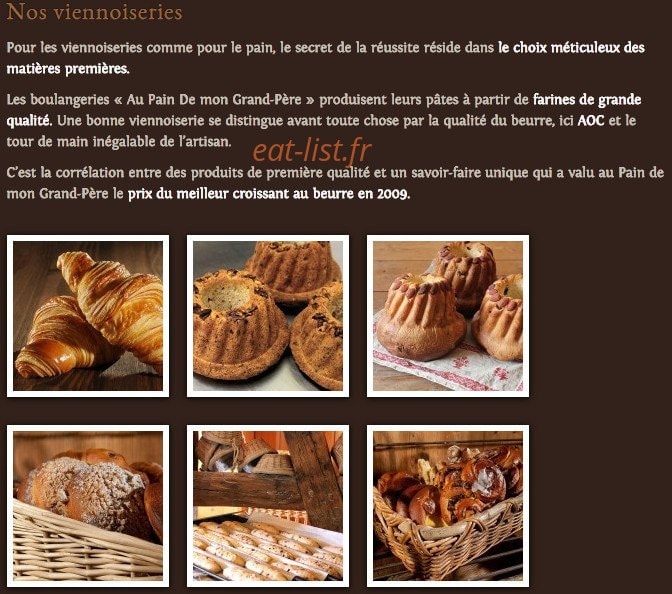 Carte et menu de Au pain de mon grand pere à Toulouse — Les viennoiseries