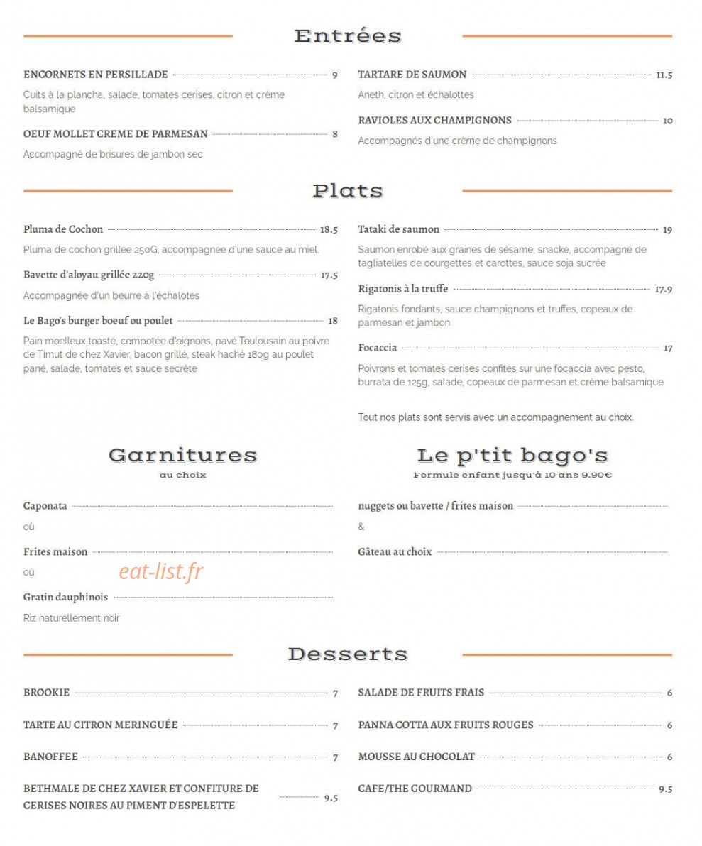 Bago's — carte page 1