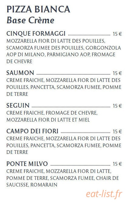 Bellini Pizzeria — carte page 2