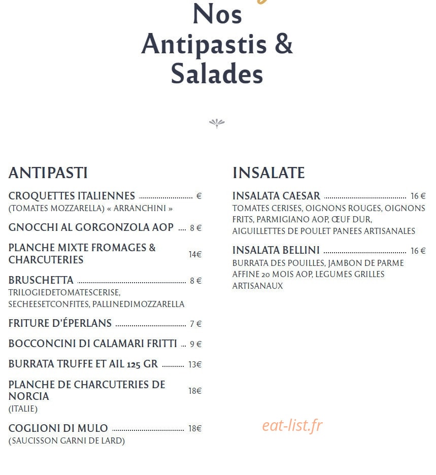Bellini Pizzeria — carte page 3
