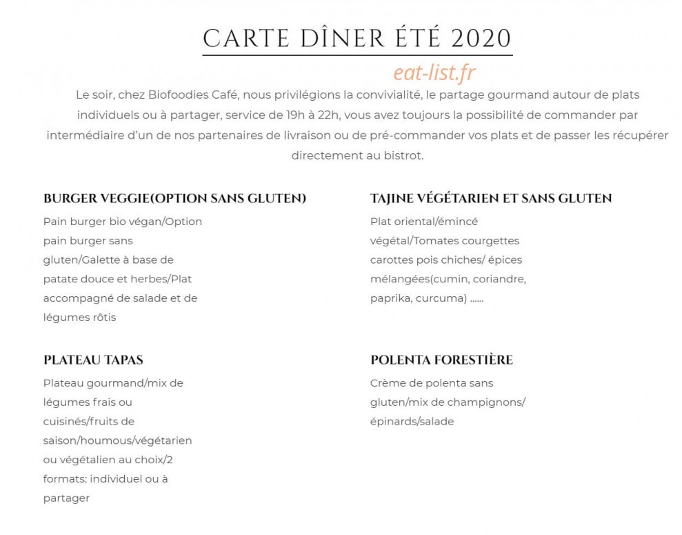 Carte et menu de Biofoodies Café à Toulouse — carte diner