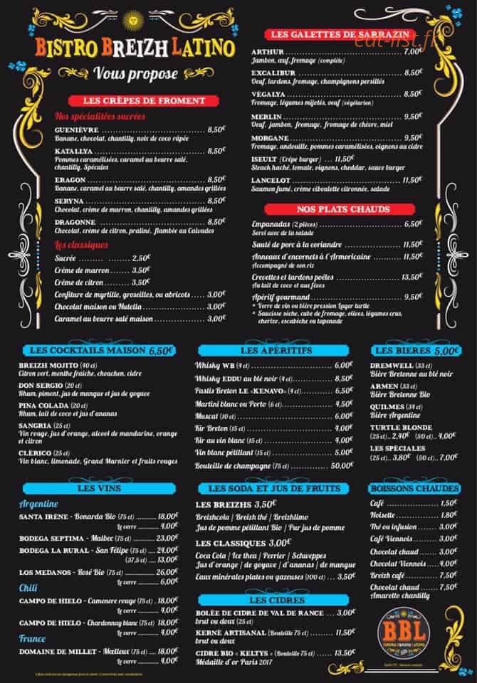Bistro Breizh Latino — carte page 1