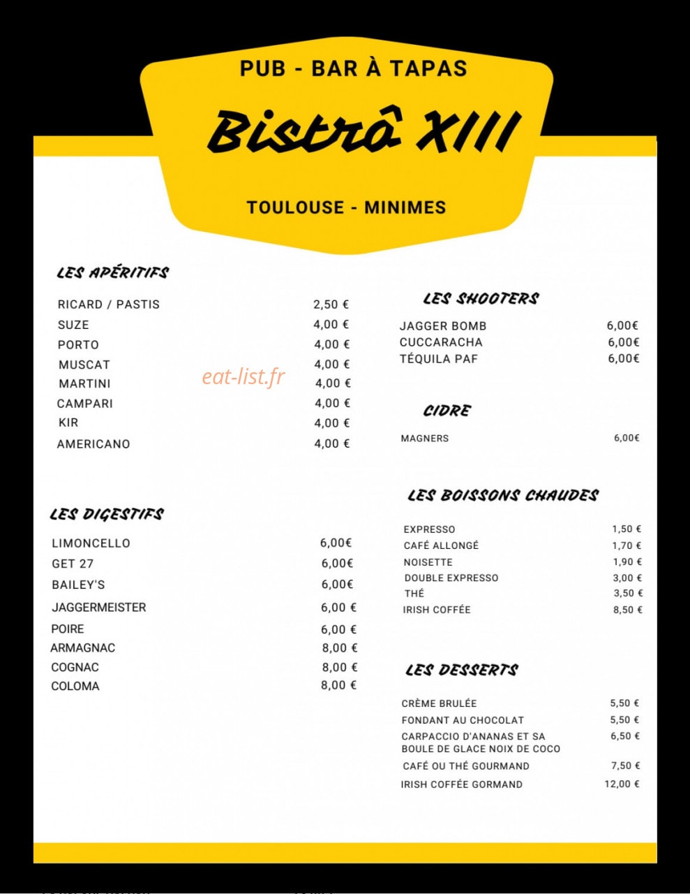 Bistrô XIII — carte page 2