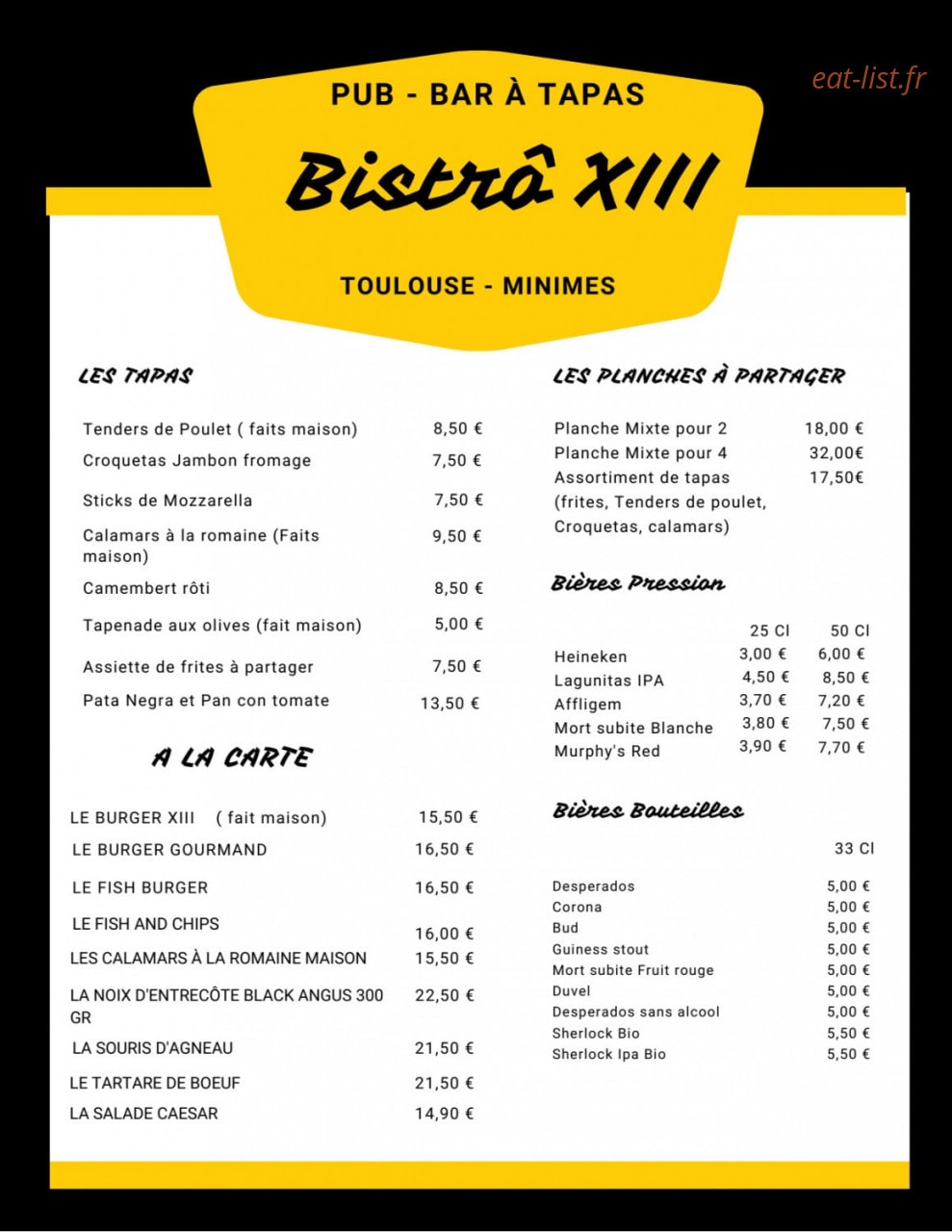 Bistrô XIII — carte page 1