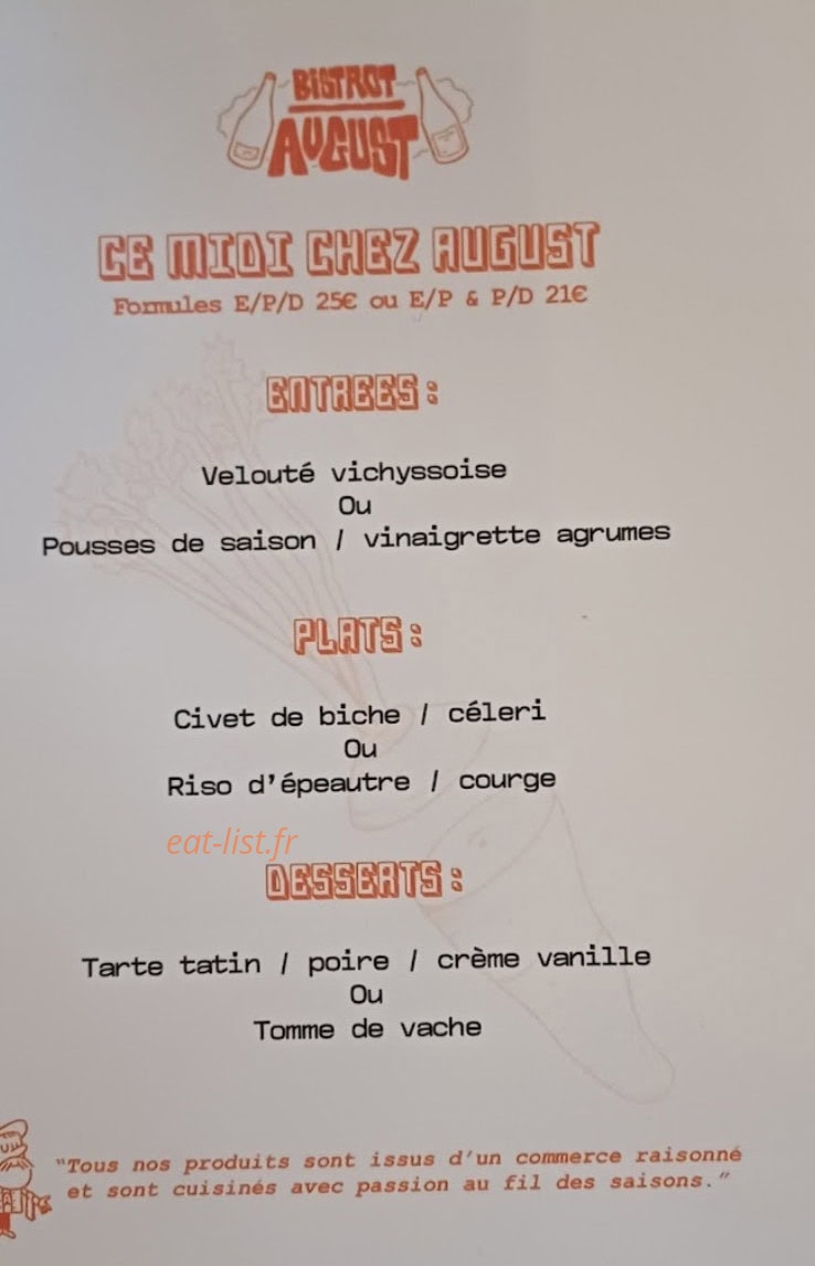Bistrot August — carte page 1