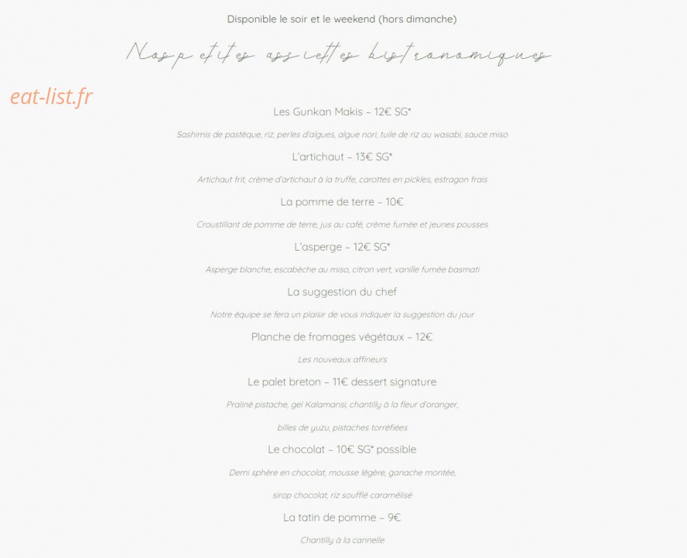 Bloomy Bistronomie Végétale — carte page 2