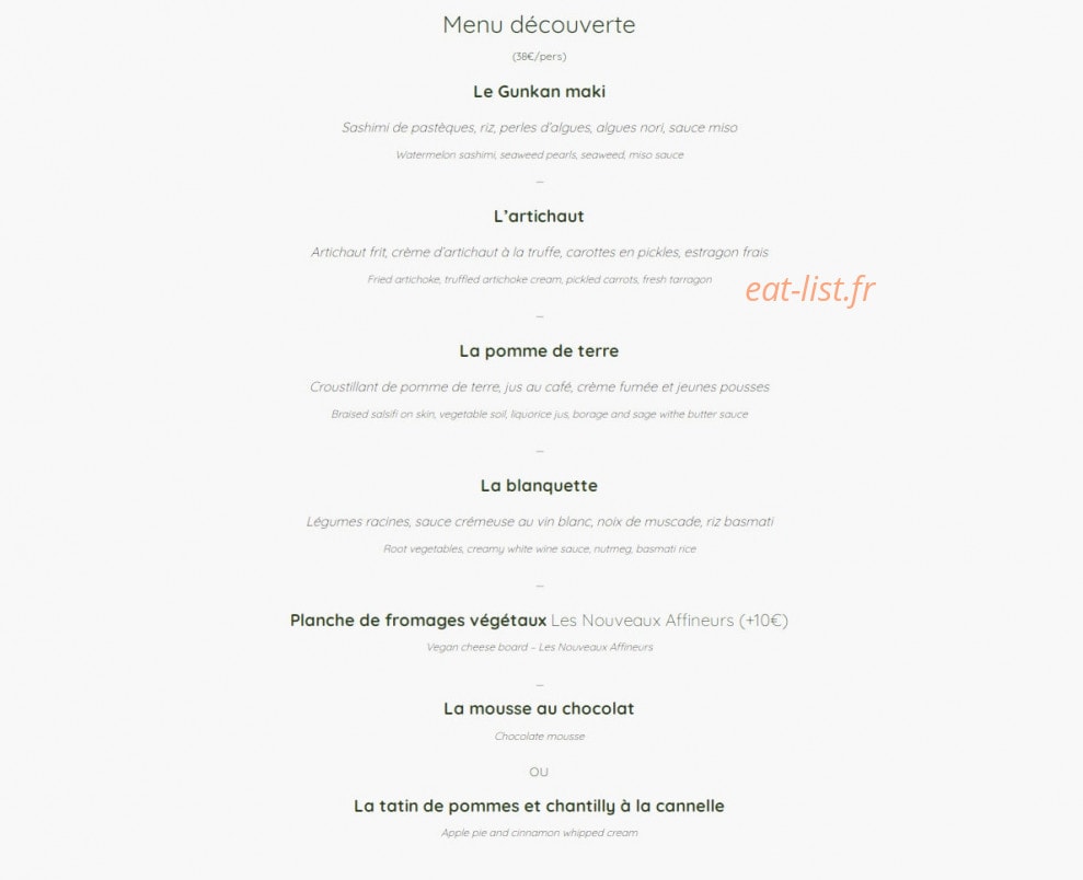 Bloomy Bistronomie Végétale — carte page 3