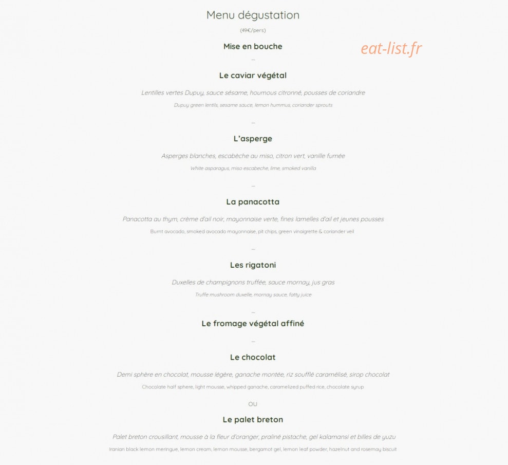 Bloomy Bistronomie Végétale — carte page 4