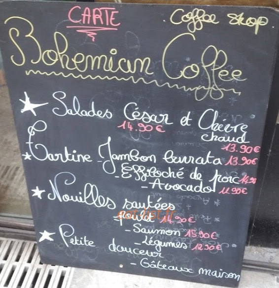 Bohemian coffee — carte page 1