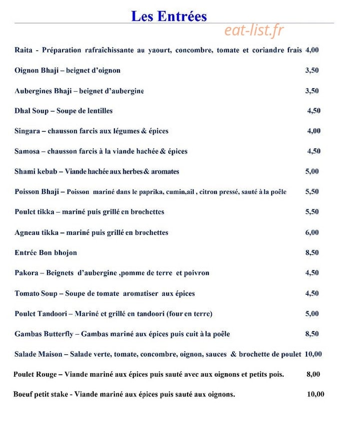 Bon Bhojon — carte page 2