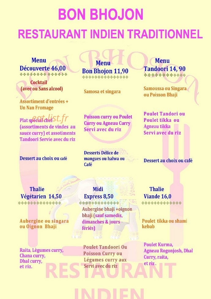 Bon Bhojon — carte page 1