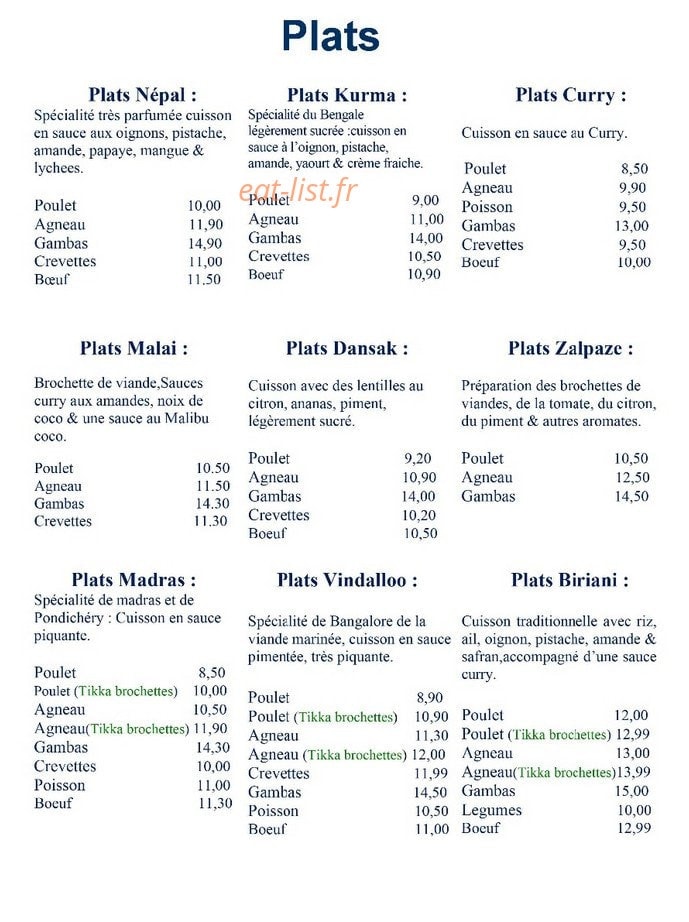 Bon Bhojon — carte page 3