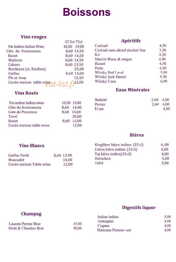 Bon Bhojon — carte page 6