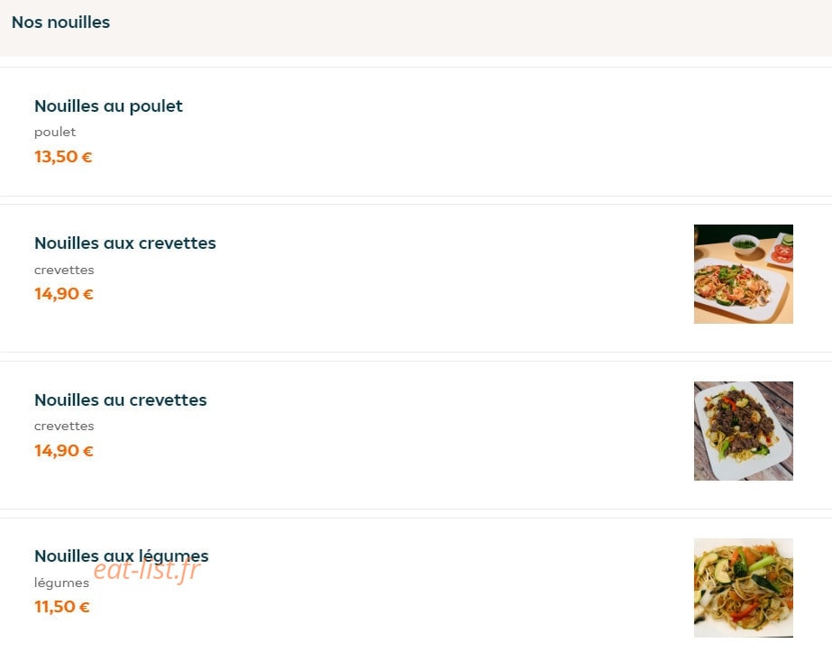 Carte et menu de Bonjour Vietnam à Toulouse — Nouilles