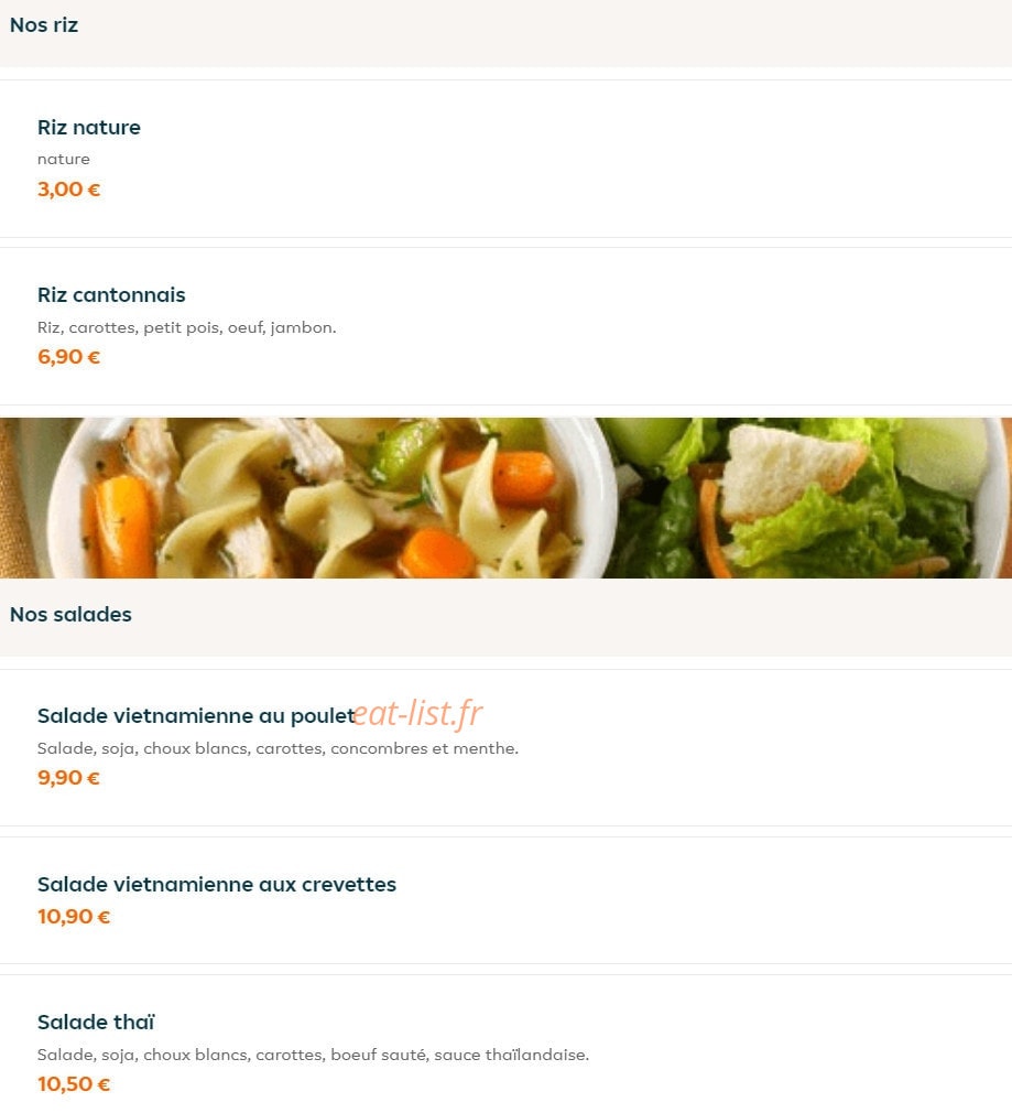 Carte et menu de Bonjour Vietnam à Toulouse — Riz et salades