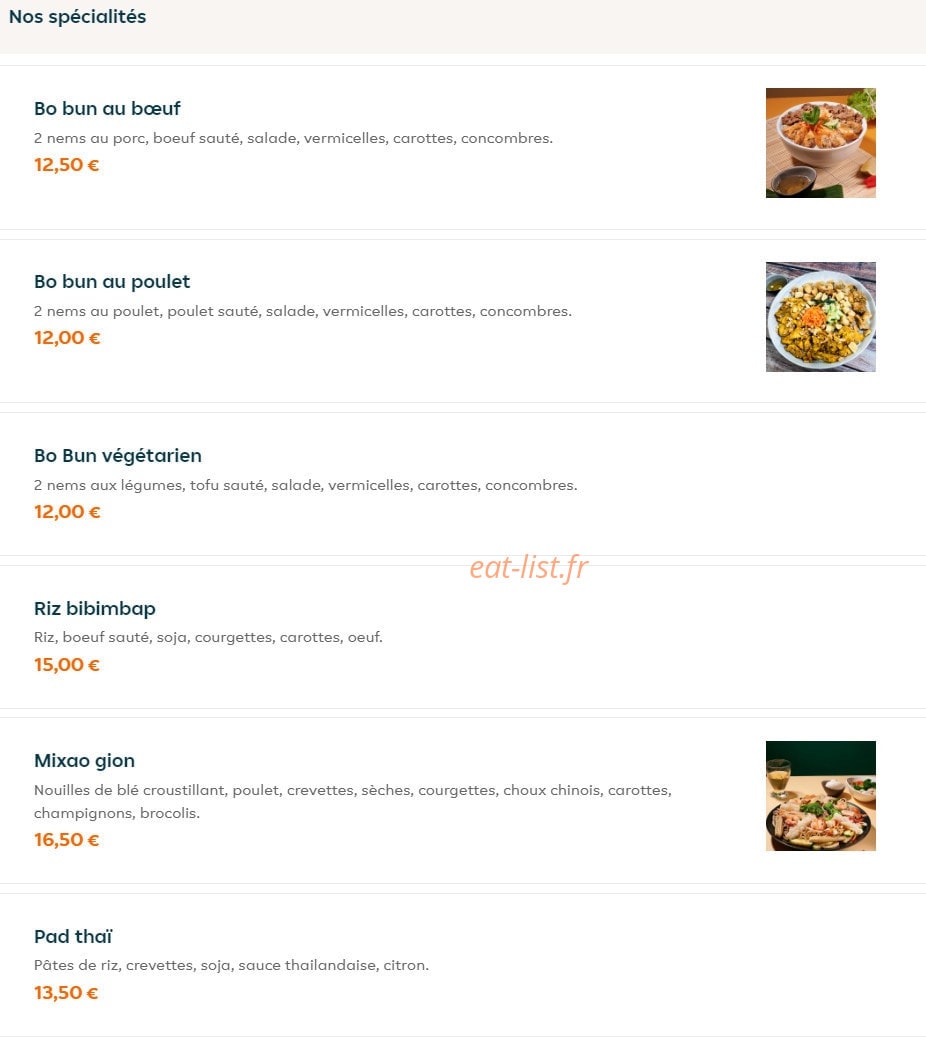 Carte et menu de Bonjour Vietnam à Toulouse — Spécialités