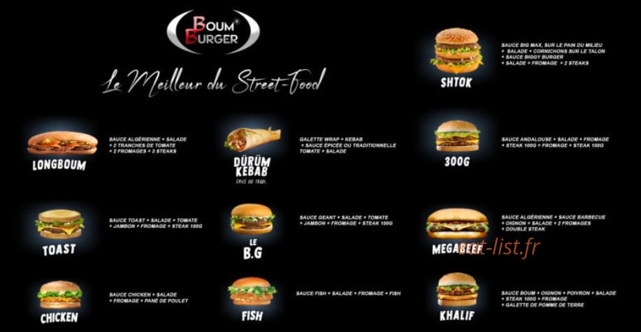 Boum Burger — carte page 1
