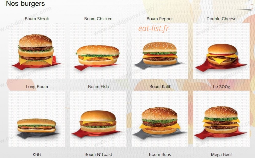 Boum Burger — carte page 1