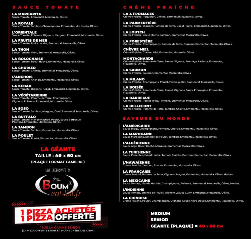 Boum Pizz's — carte page 1