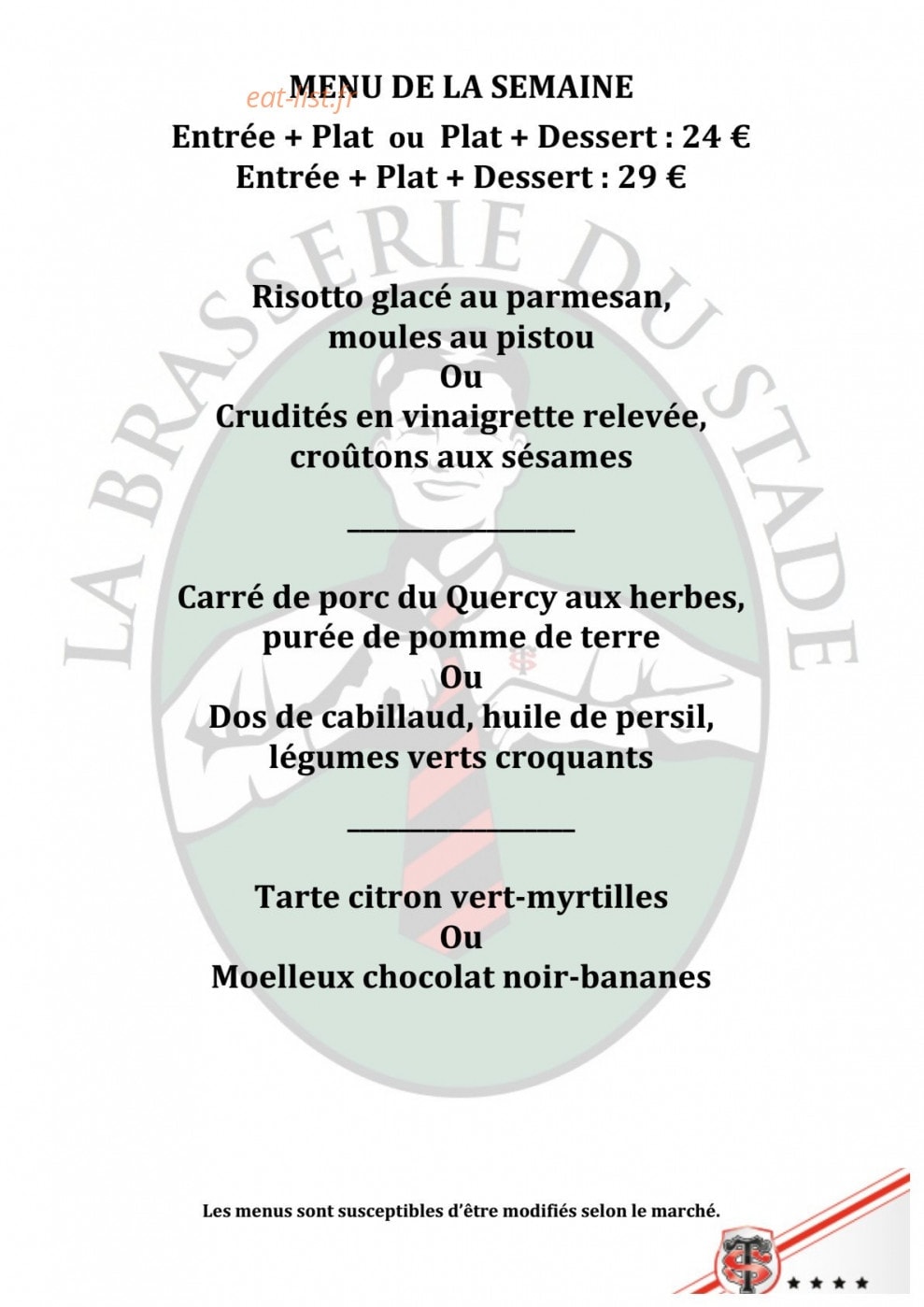 Brasserie du Stade — carte page 1