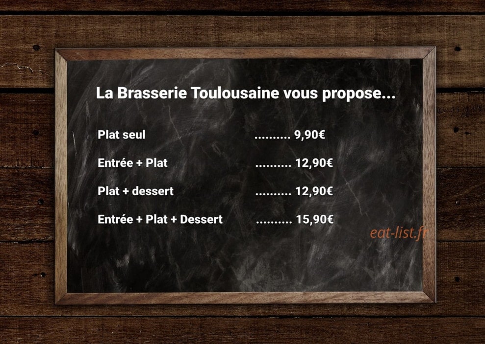 Carte et menu de Brasserie Toulousaine à Toulouse — Les formules