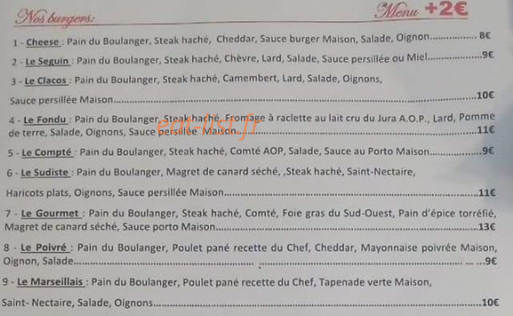 Burger à la Française — carte page 1