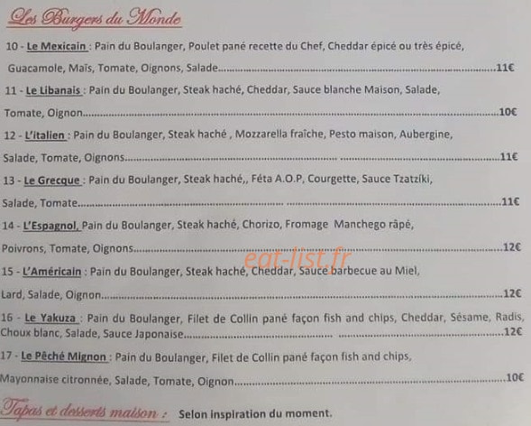 Burger à la Française — carte page 2