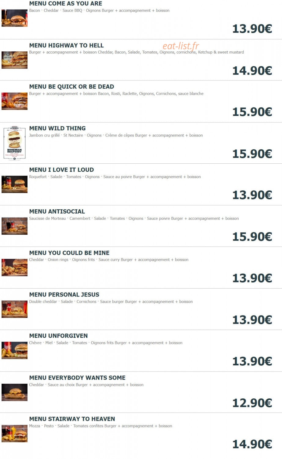 Burger'N'co — carte page 1