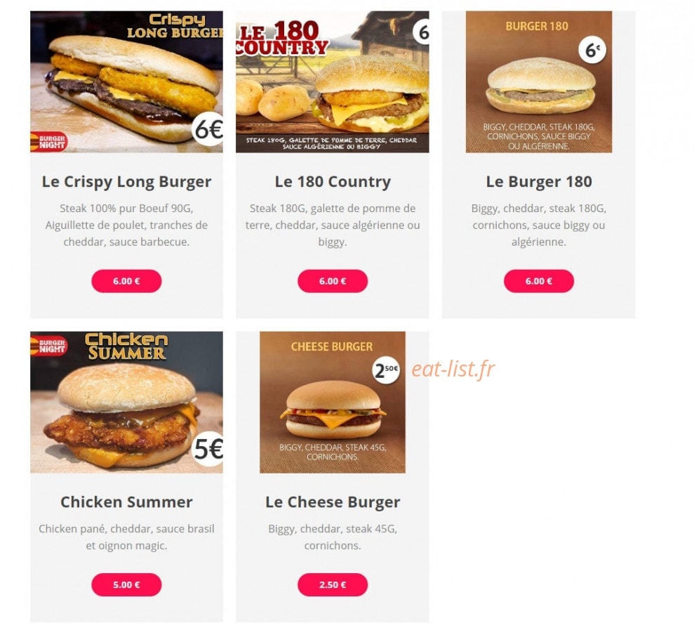 Burger Night — carte page 2