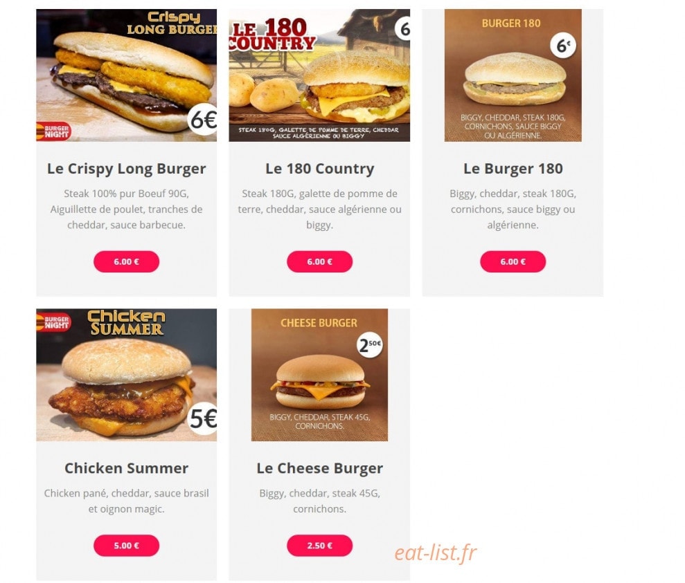 Burger Night — carte page 1