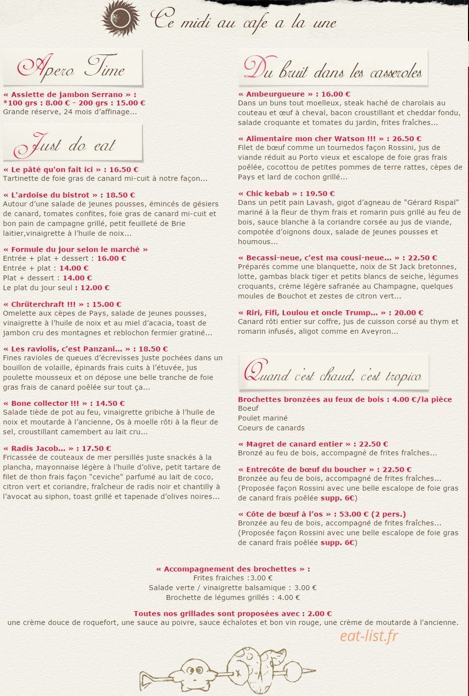 Café à la Une — carte page 1