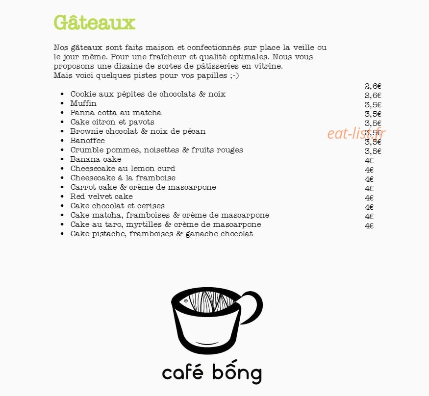 Cafe Bong — carte page 2