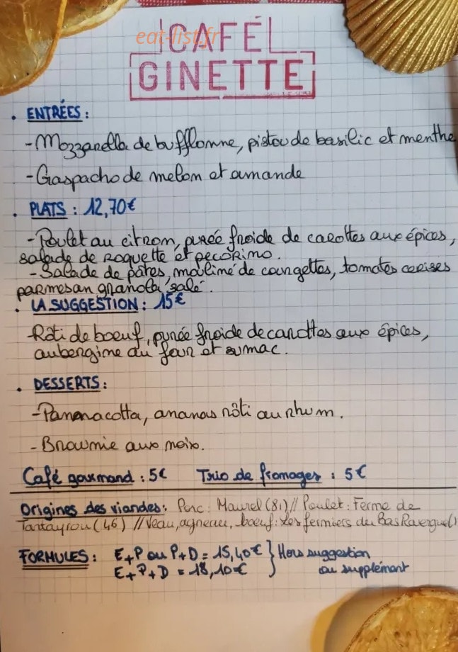 Café Ginette — carte page 1