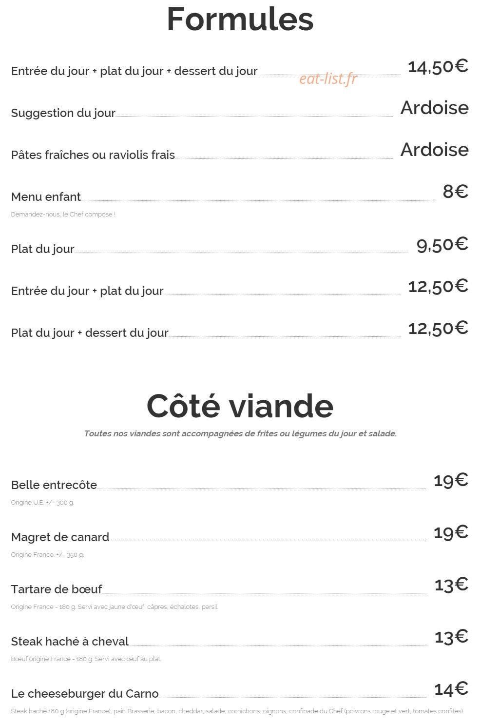 Carno Caffé — carte page 1
