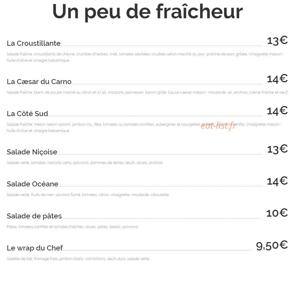 Carno Caffé — carte page 2