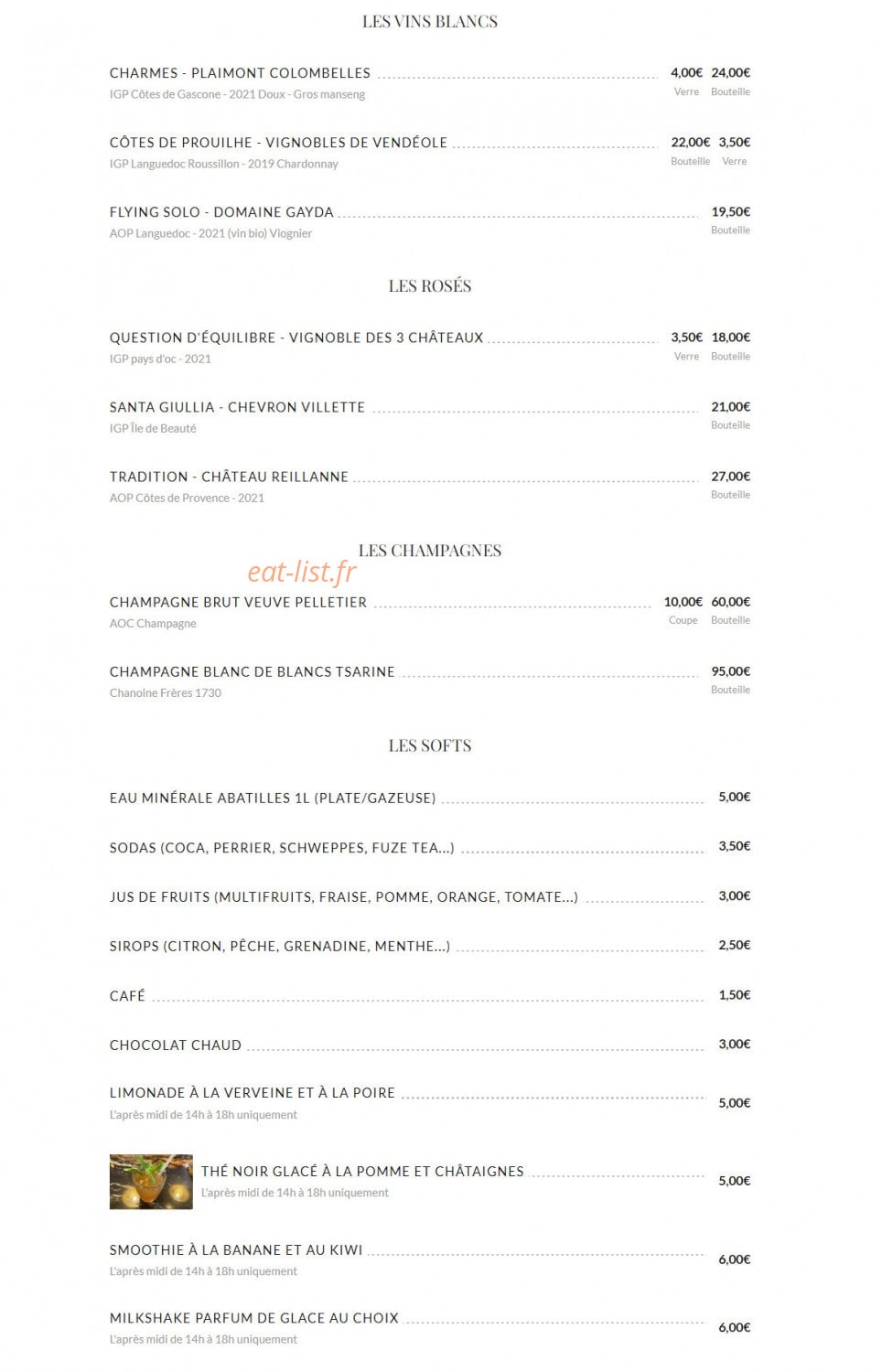Carte et menu de Casa Dupuy à Toulouse — Les vins, champagnes et softs