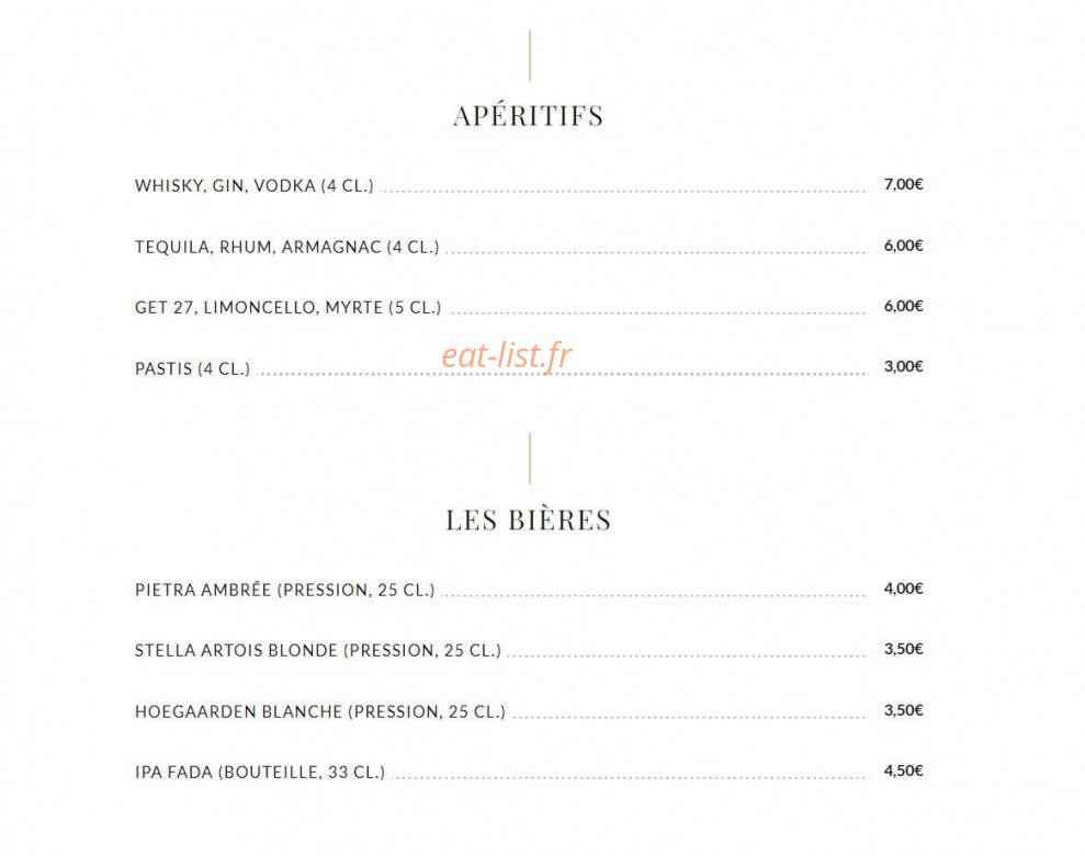Carte et menu de Casa Dupuy à Toulouse — Les apéritifs et bières