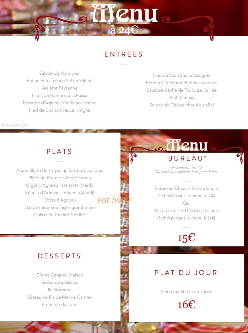 Chez Carmen — carte page 1